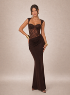 Zephrina Corisande lace-bodice maxi dress in dark brown