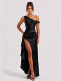 Zephrina Eulalie one-shoulder satin maxi dress