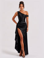 Zephrina Eulalie one-shoulder satin maxi dress