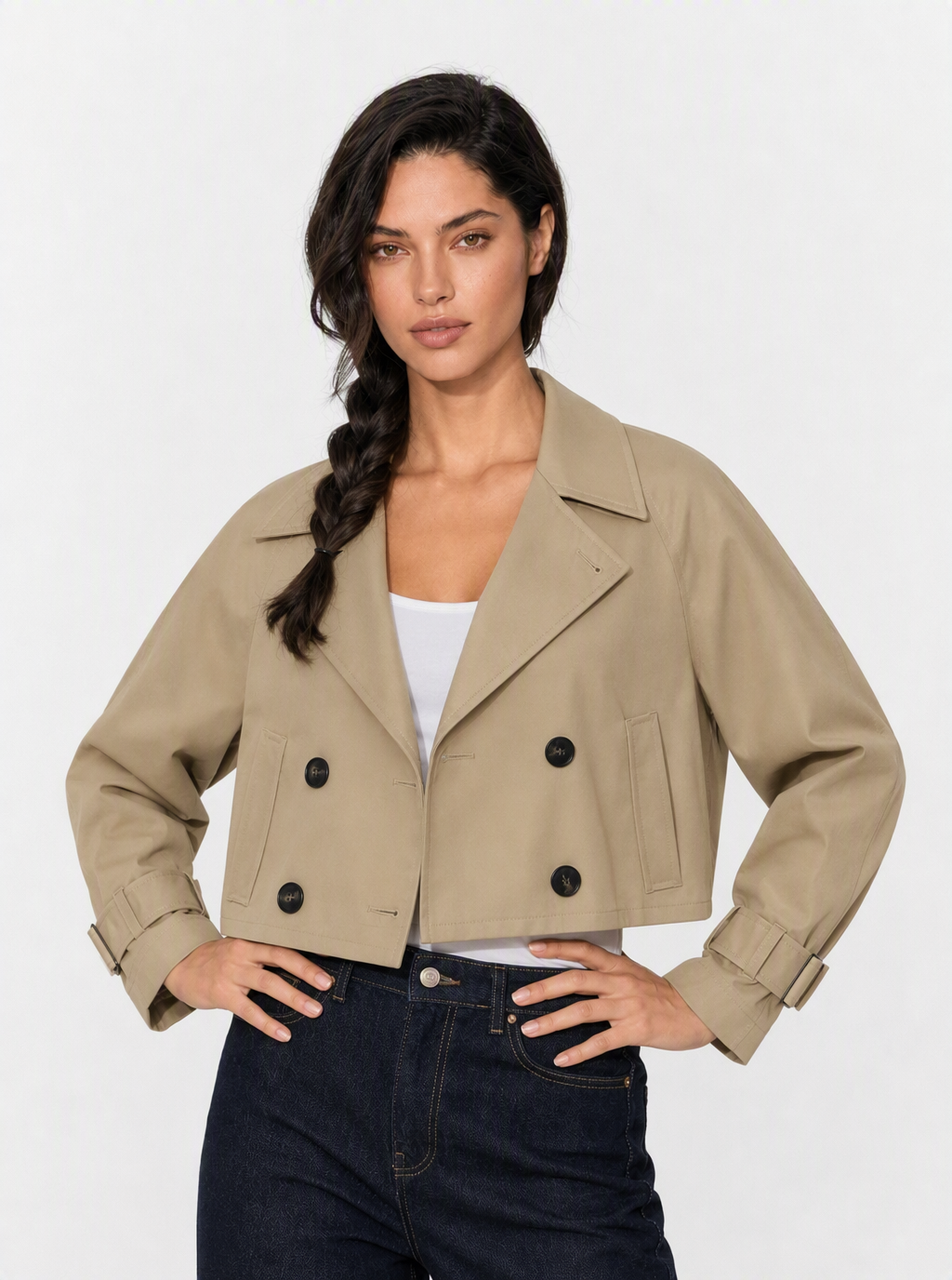 Zephrina Lenora cropped trench jacket in khaki
