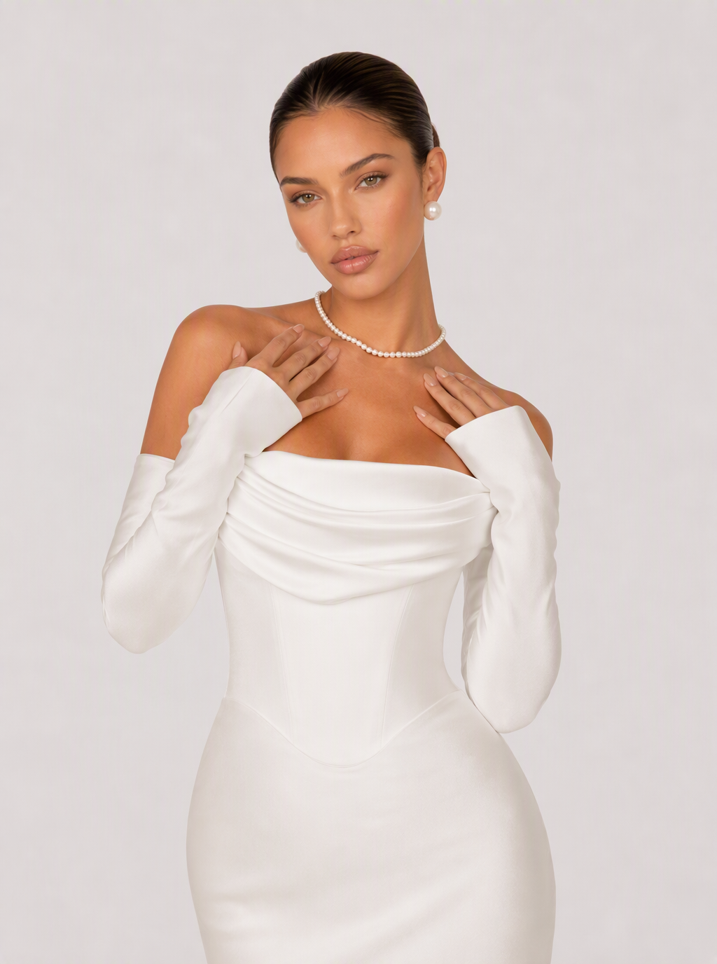 Zephrina Brinelle off-shoulder satin maxi dress