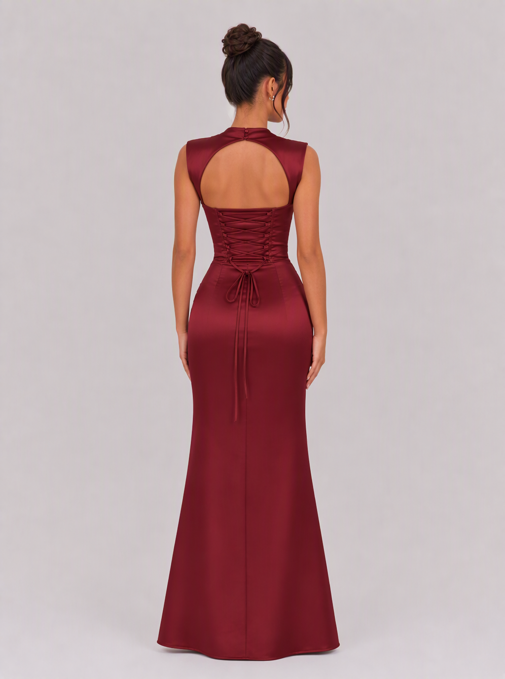 Zephrina Apolline high-neck satin maxi dress in burgundy