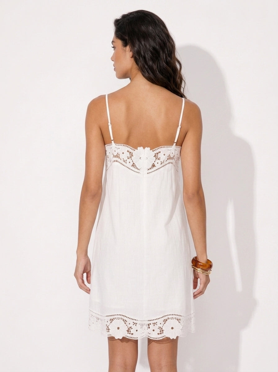 Zephrina Aminta lace trim mini dress in white