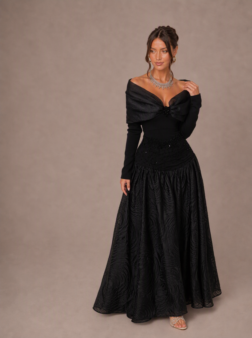 Zephrina Liesel off-shoulder textured maxi dress in black