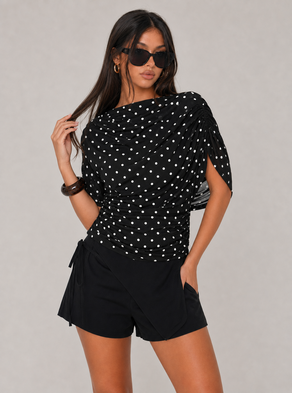 Reese Drapierter Mesh-Top