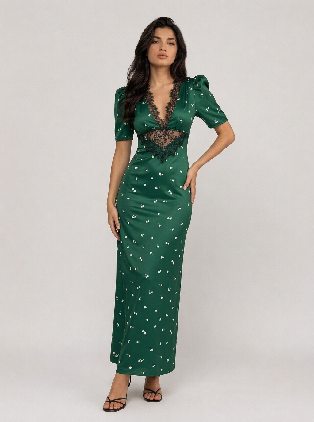 Zephrina Anouk lace plunge maxi dress in black