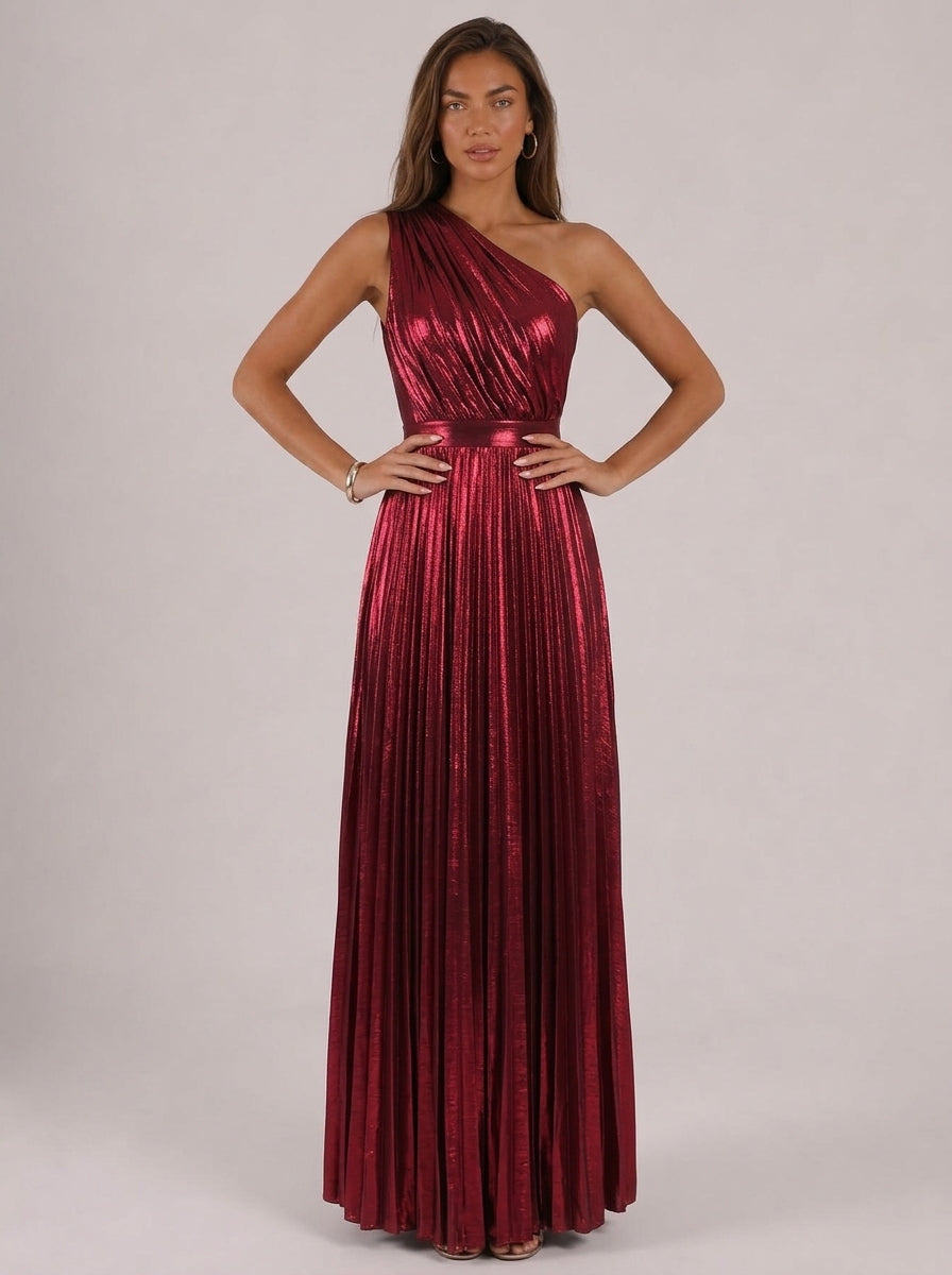 Zephrina Celandra metallic pleated maxi dress