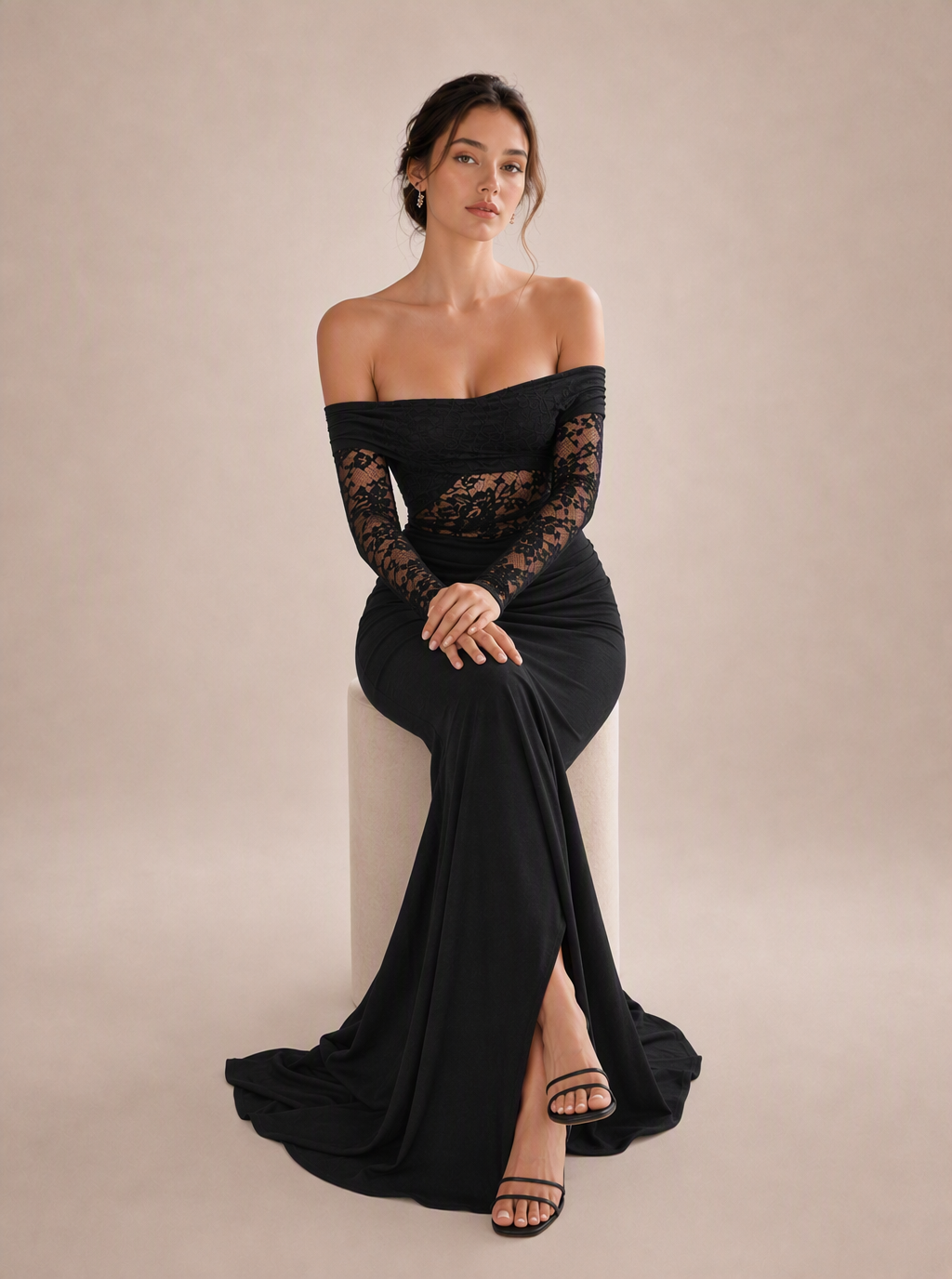 Zephrina Willa off-shoulder lace maxi dress in black