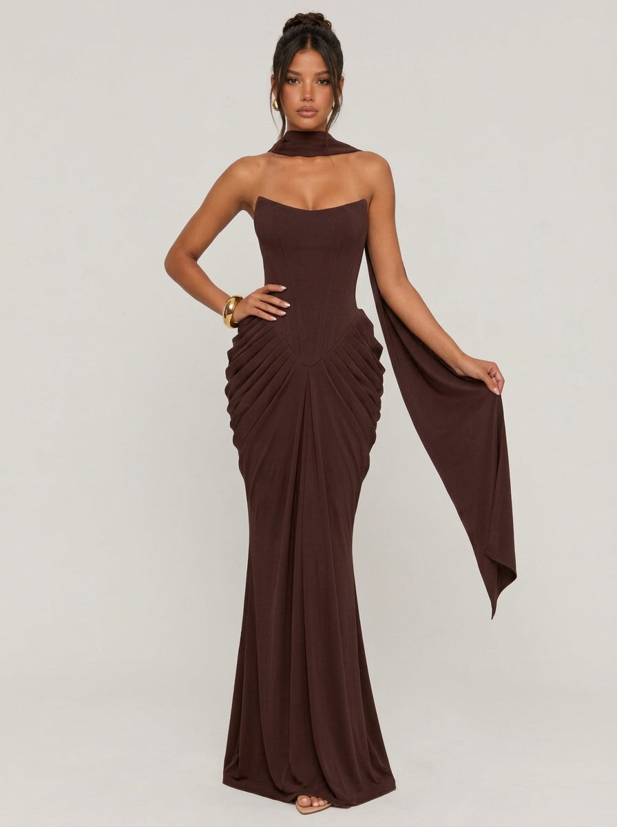 Ismerette Satin Chiffon Maxi Dress