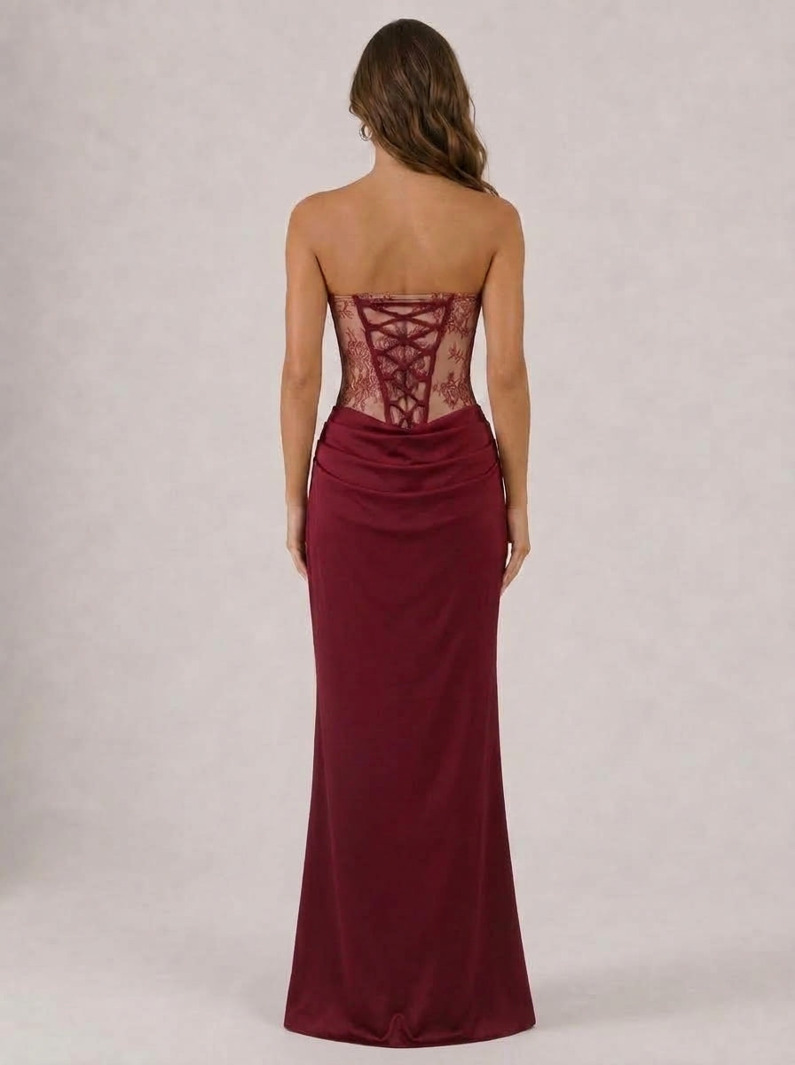 Zephrina Marcienne lace corset maxi dress in red