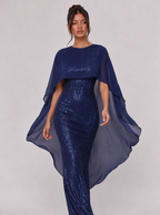 Zephrina Berenice sequined cape maxi dress in navy