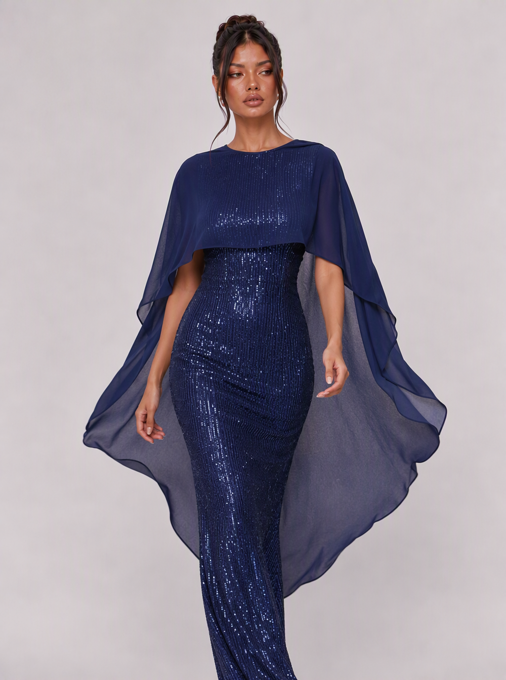 Zephrina Berenice sequined cape maxi dress in navy