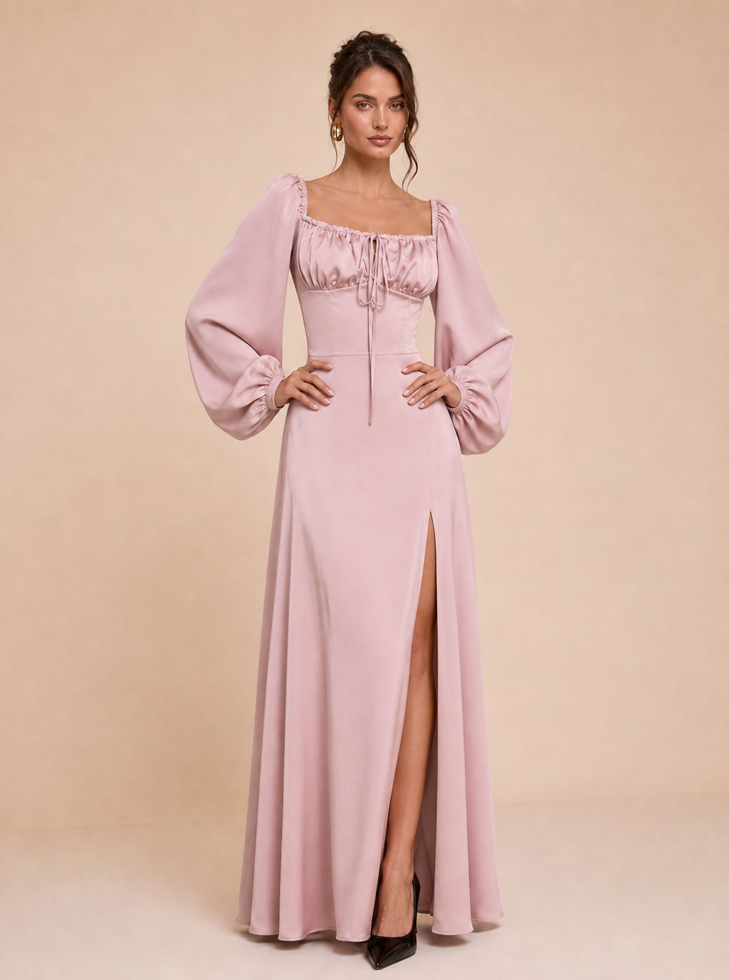 Zephrina Ginevra satin puff sleeve maxi dress