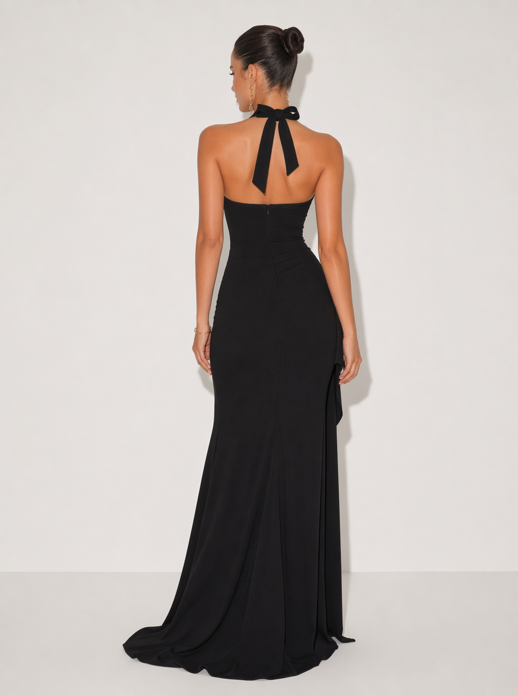 Zephrina Honora halter high-slit maxi dress in black