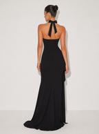 Zephrina Honora halter high-slit maxi dress in black