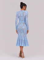 Zephrina Honoria floral lace midi dress in blue