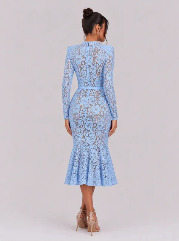 Zephrina Honoria floral lace midi dress in blue