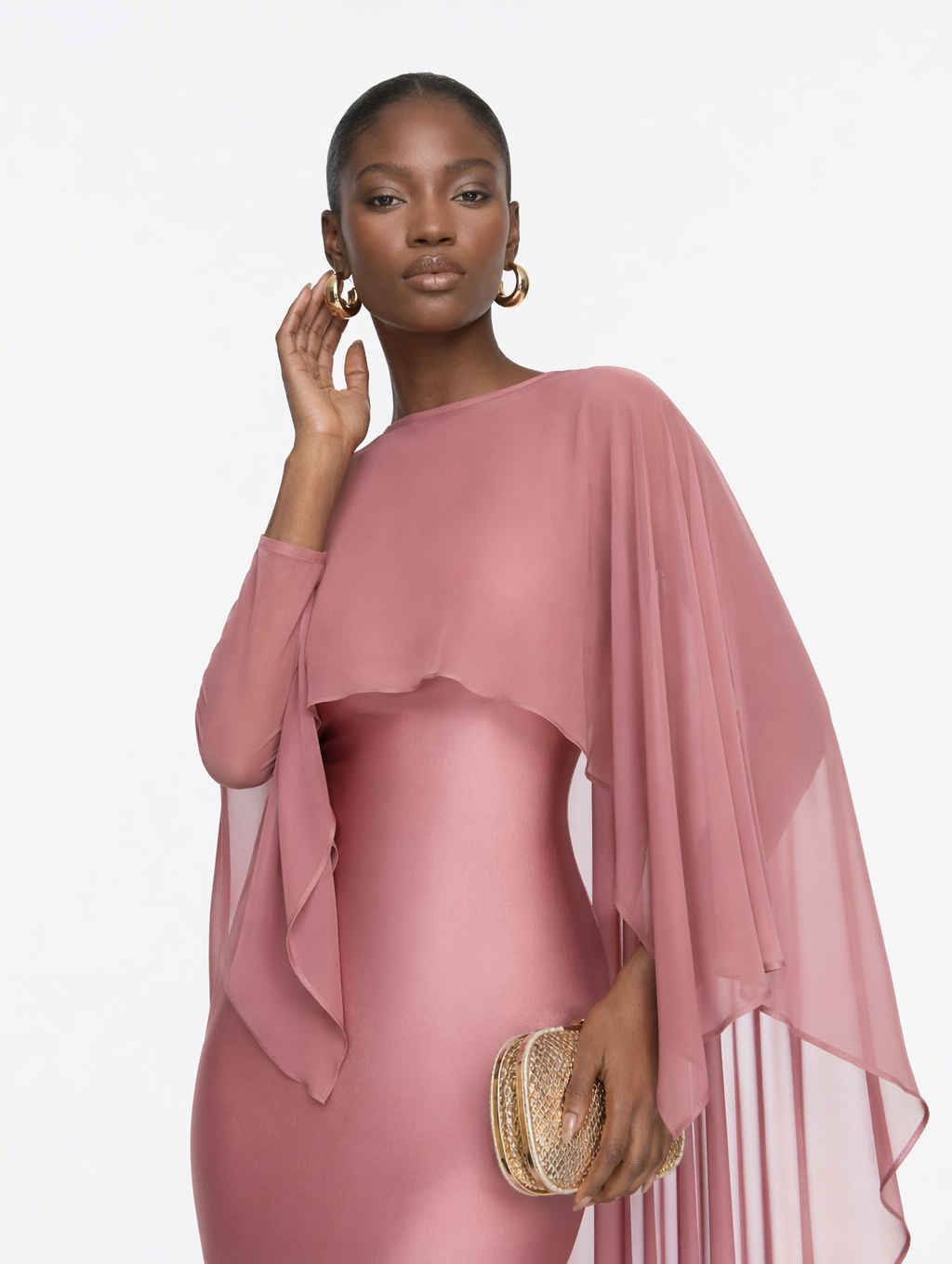 2-in-1 Cape Overlay Mermaid Maxi Dress