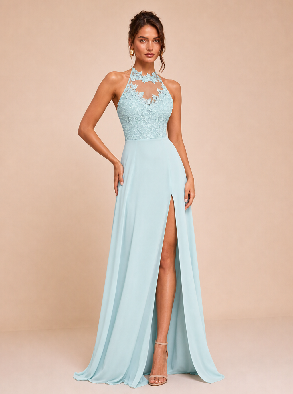 Zephrina Anouk lace bodice slit maxi dress in black
