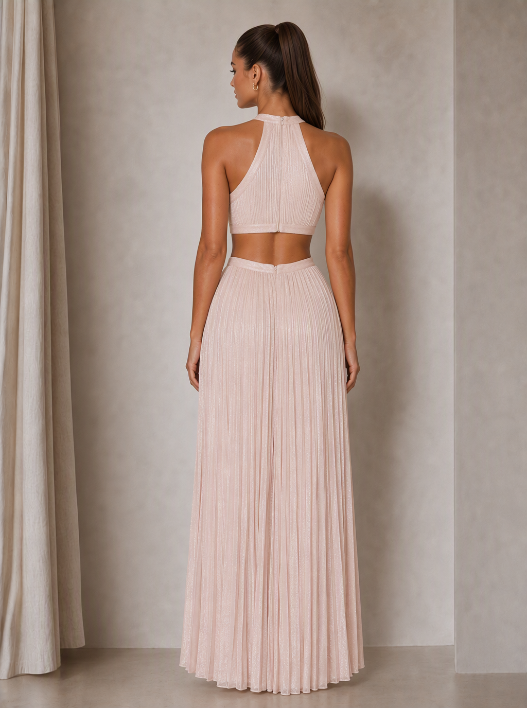 Zephrina Celandine cutout pleated maxi dress in pink