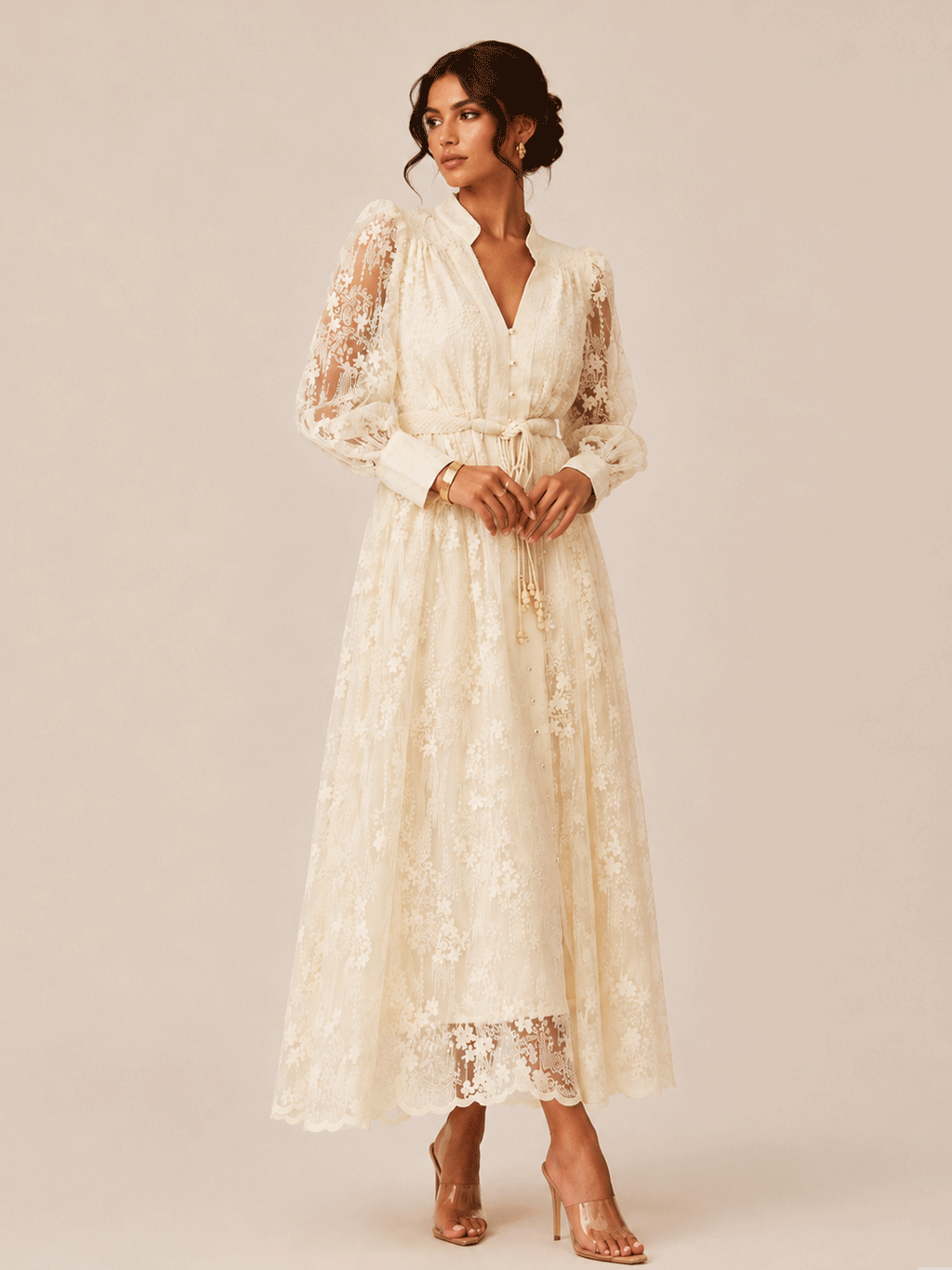 White Floral Lace Midi Dress