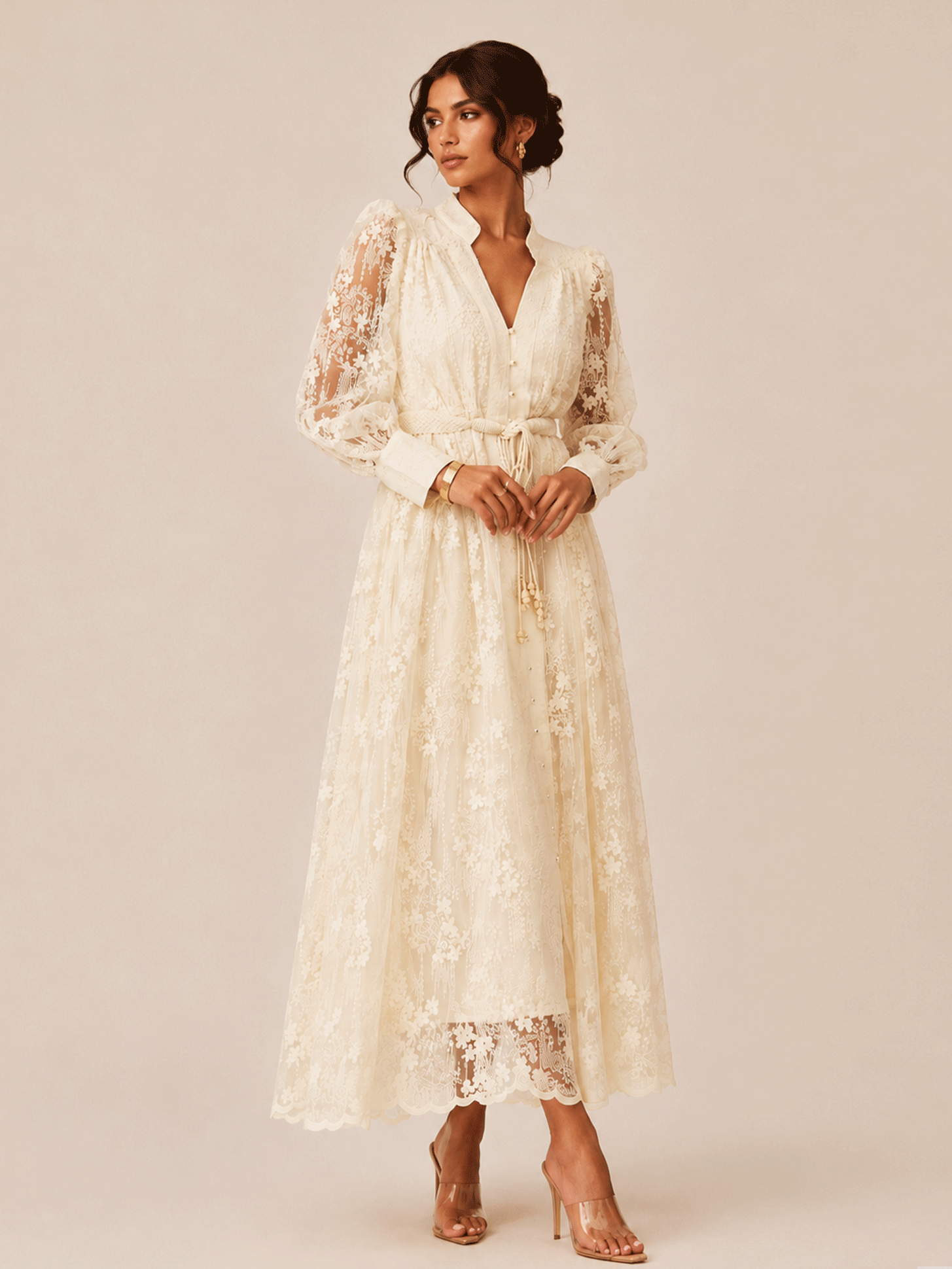 White Floral Lace Midi Dress