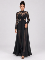 Zephrina Iseult lace-bodice sheer-overlay maxi dress in black