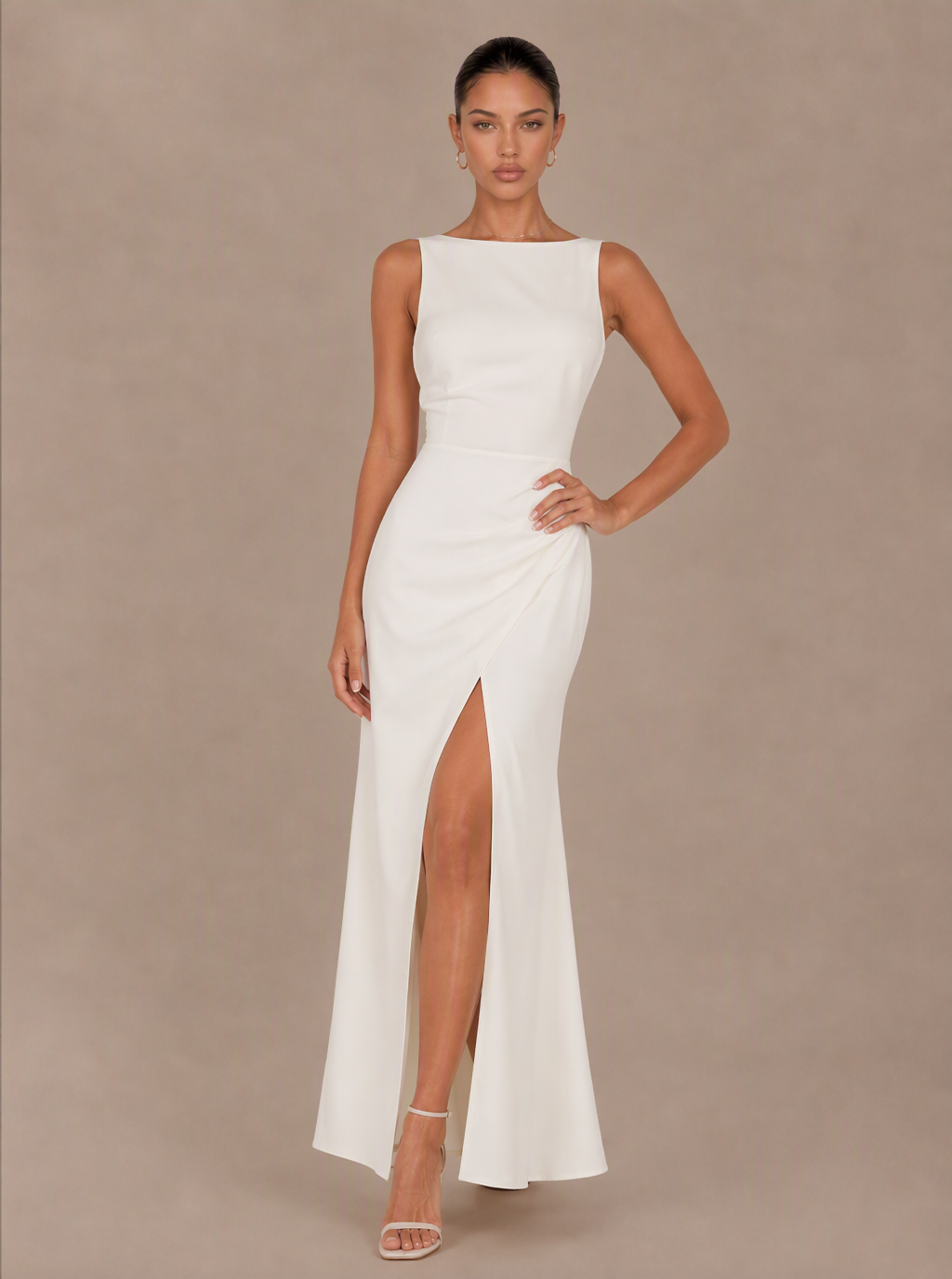 Zephrina Zorelia sleeveless slit maxi dress in white