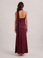 Zephrina Quirina scarf satin maxi dress in burgundy