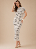 Zephrina Maelys draped polka dot midi dress in white