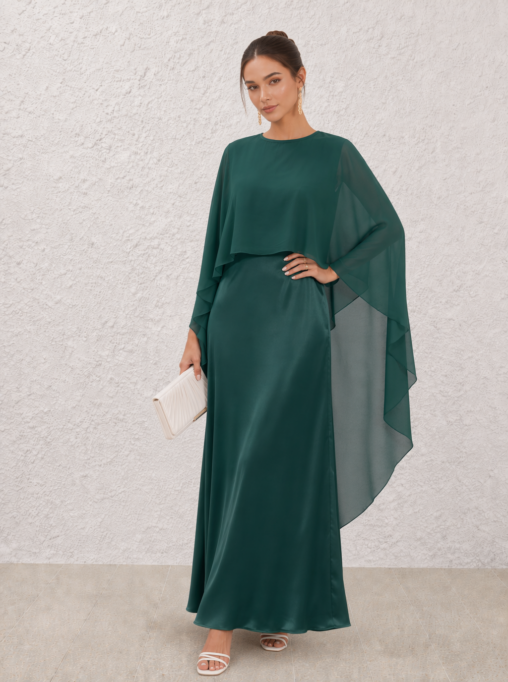 Zephrina Paloma satin cape maxi dress in green
