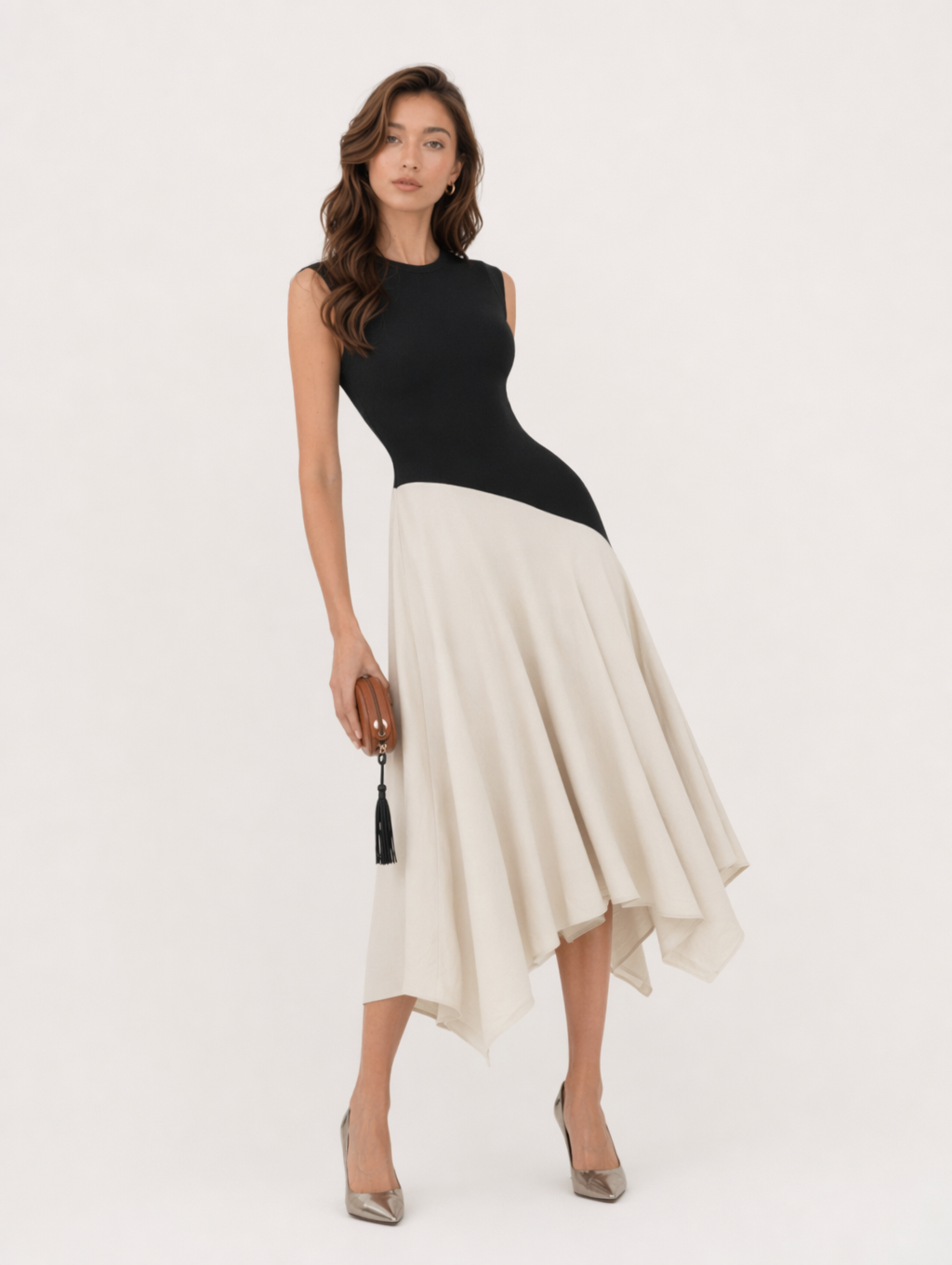 Color Block Sleeveless Asymmetrical Midi Dress