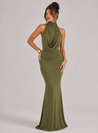 Zephrina Sabelle draped halter maxi dress in burgundy
