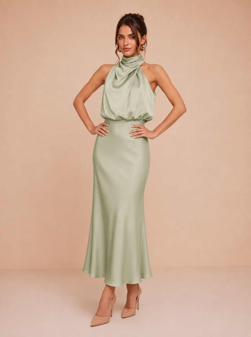 Zephrina Ismeria draped satin midi dress