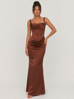 Zephrina Renata draped satin maxi dress in brown