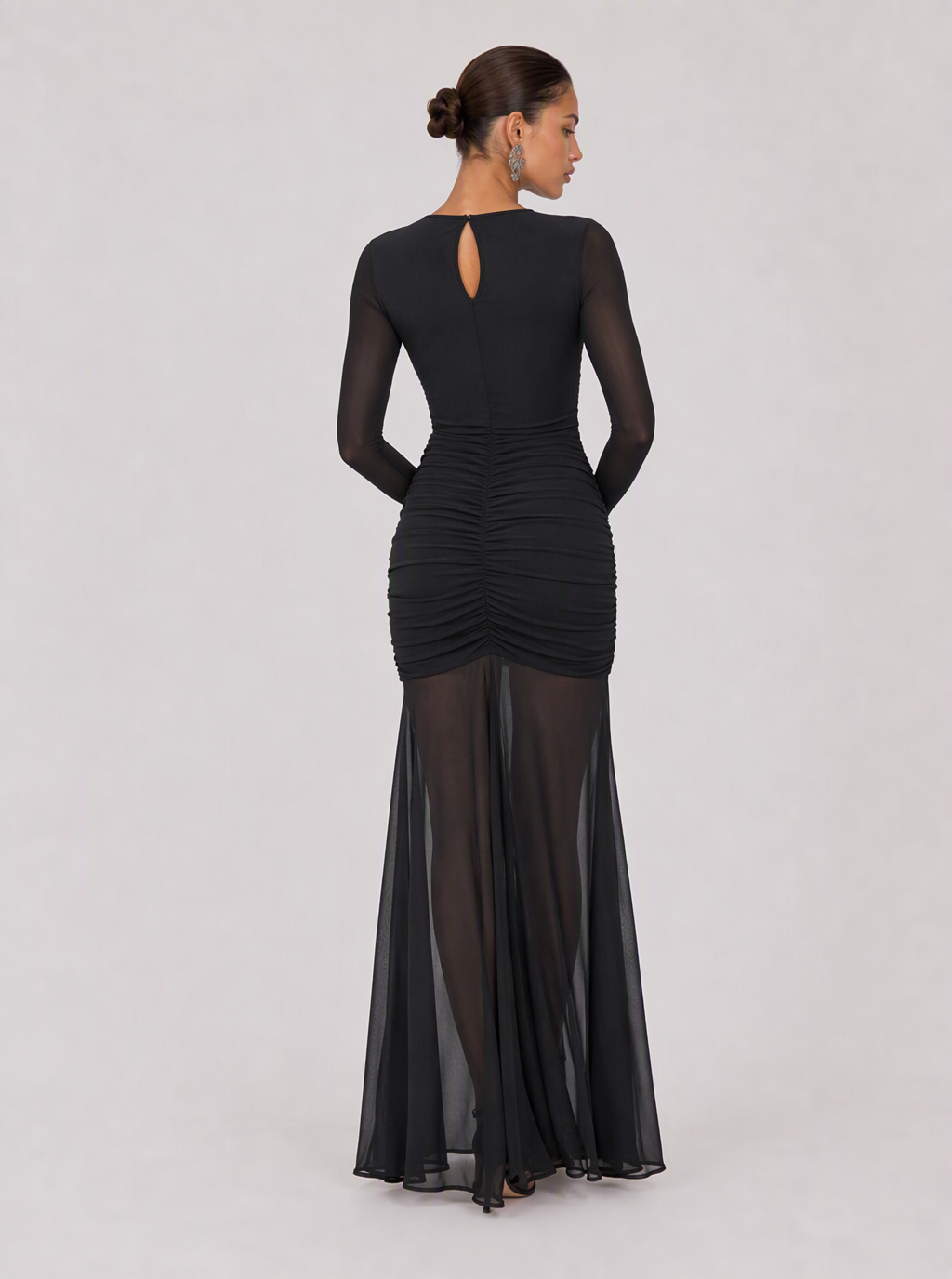 Gwendolyn Ruched Mesh Slit Maxi Dress