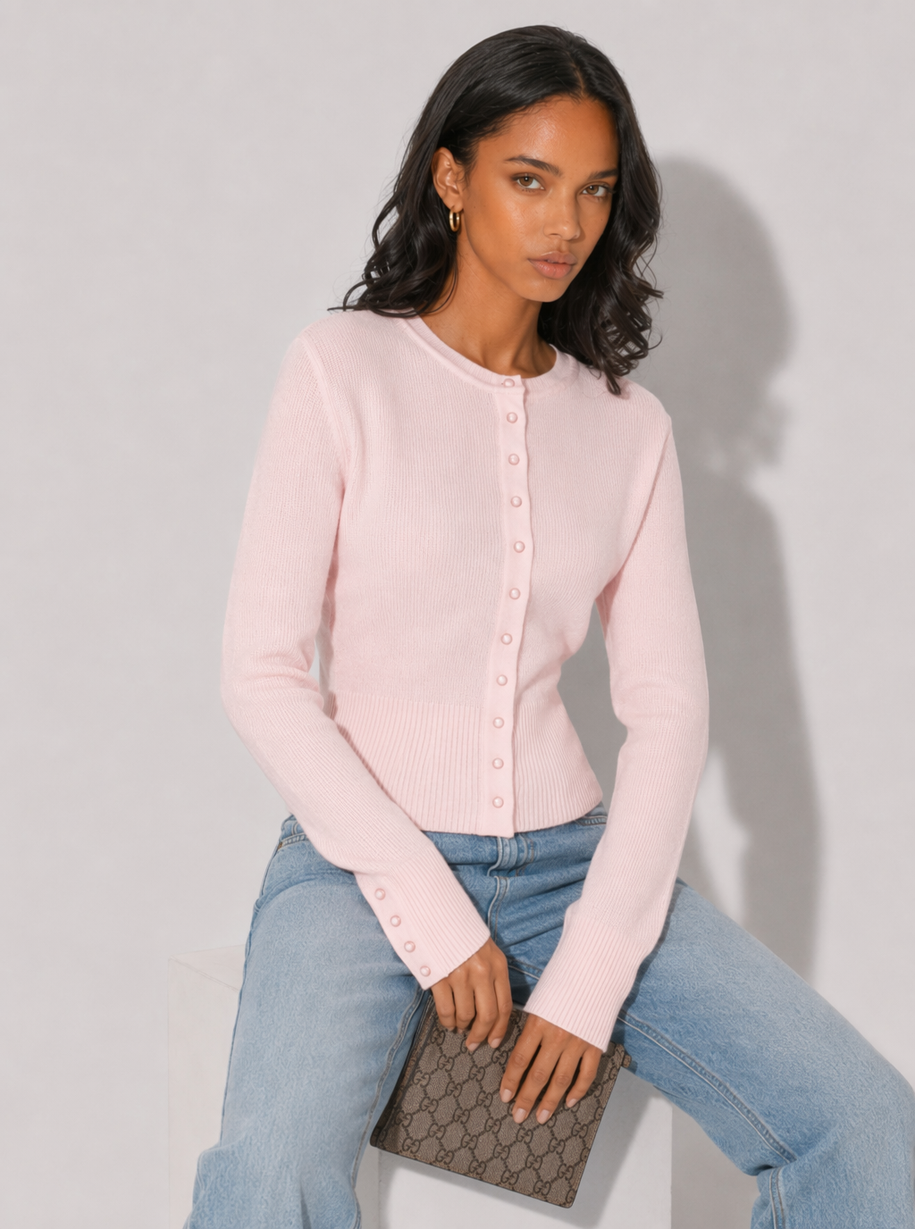 Zephrina Cassia ribbed button knit top in pink