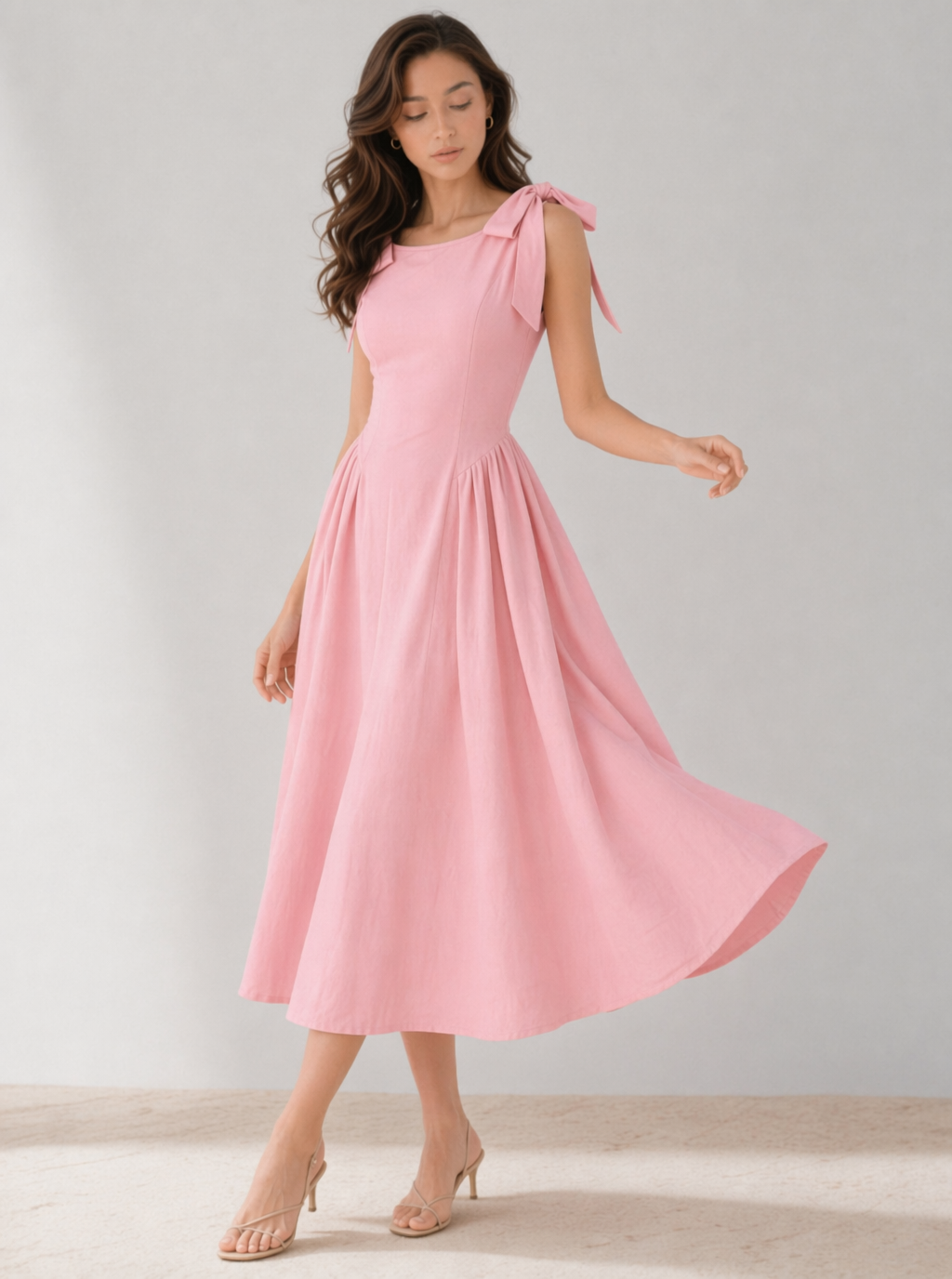 Brooke Midi-Kleid mit überschnittenen Schultern