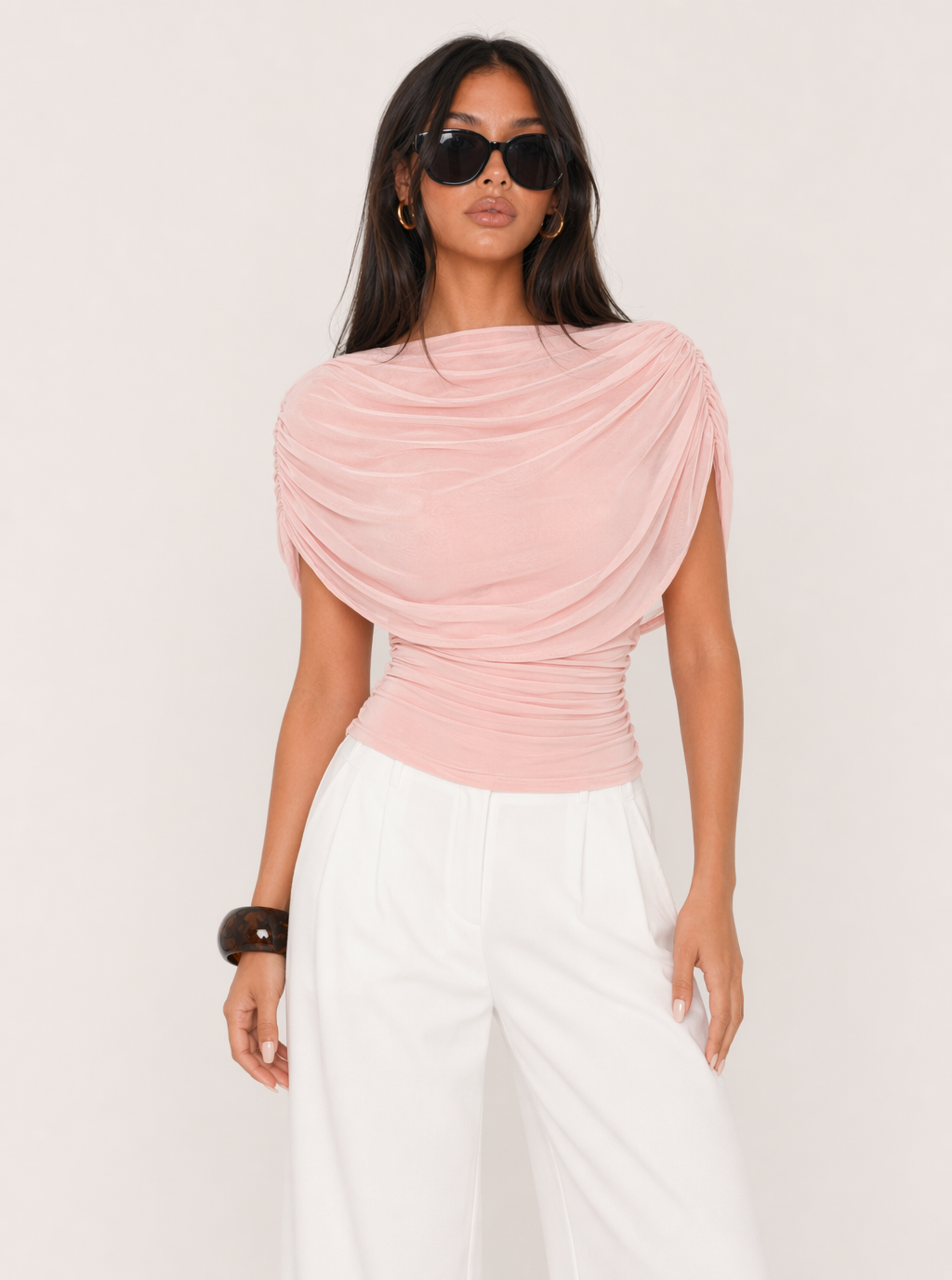 Reese Drapierter Mesh-Top