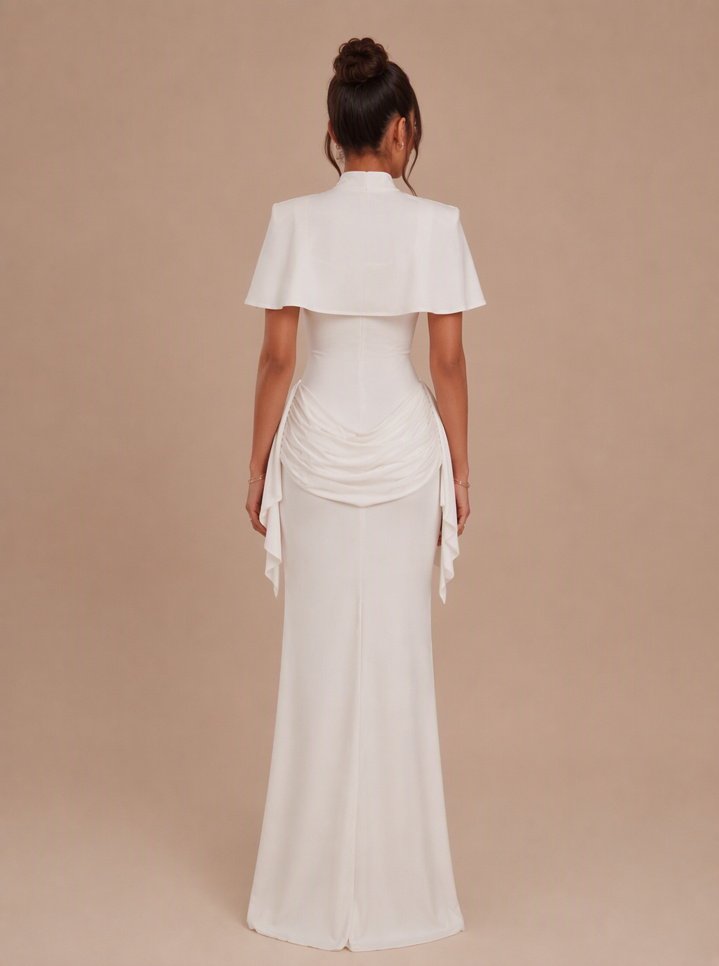 Zephrina Christiane cape-detail draped maxi dress in white