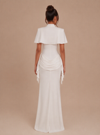 Zephrina Christiane cape-detail draped maxi dress in white