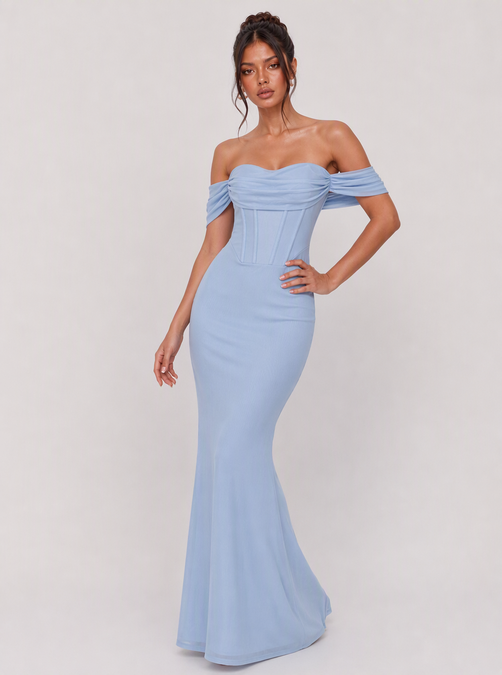 Zephrina Veridiana off-shoulder draped maxi dress in blue