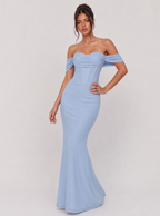 Zephrina Veridiana off-shoulder draped maxi dress in blue