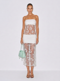Zephrina white strapless lace column set with sheer skirt