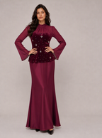 Zephrina Rosalind velvet peplum embellished maxi dress in burgundy