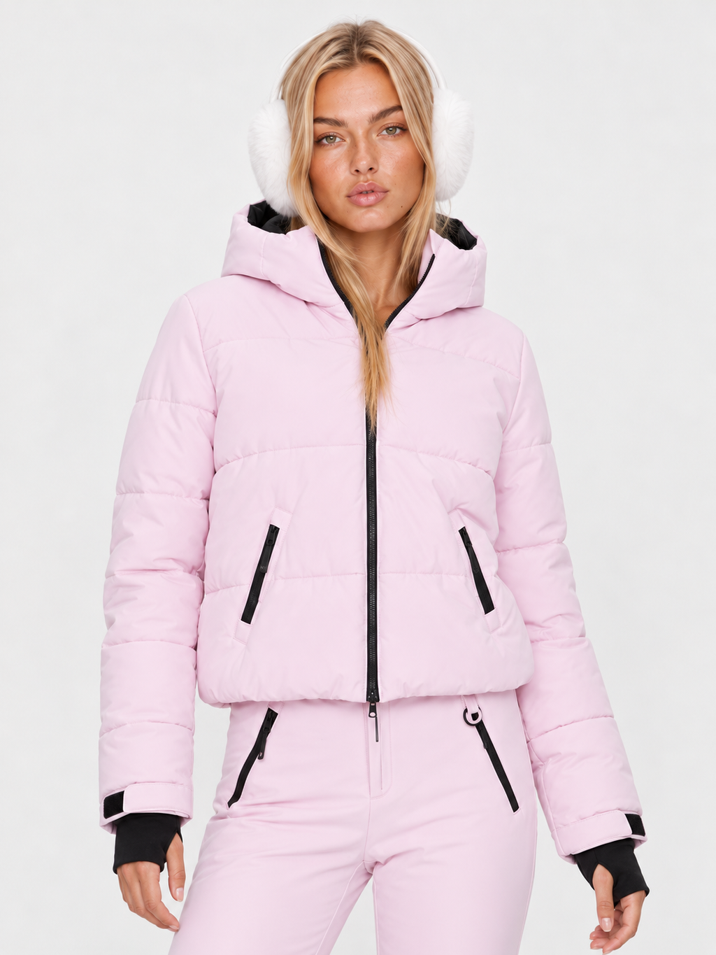 Zephrina Mirren quilted ski jacket in strawberry pink with black zip details