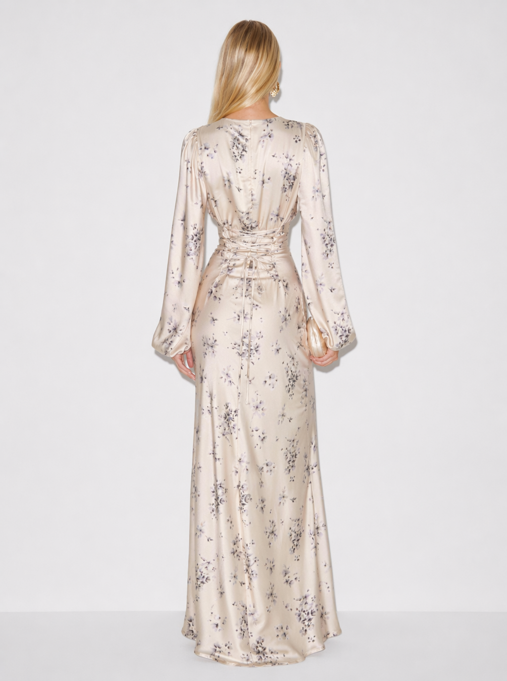 Zephrina Estelle floral satin-look maxi dress in ivory