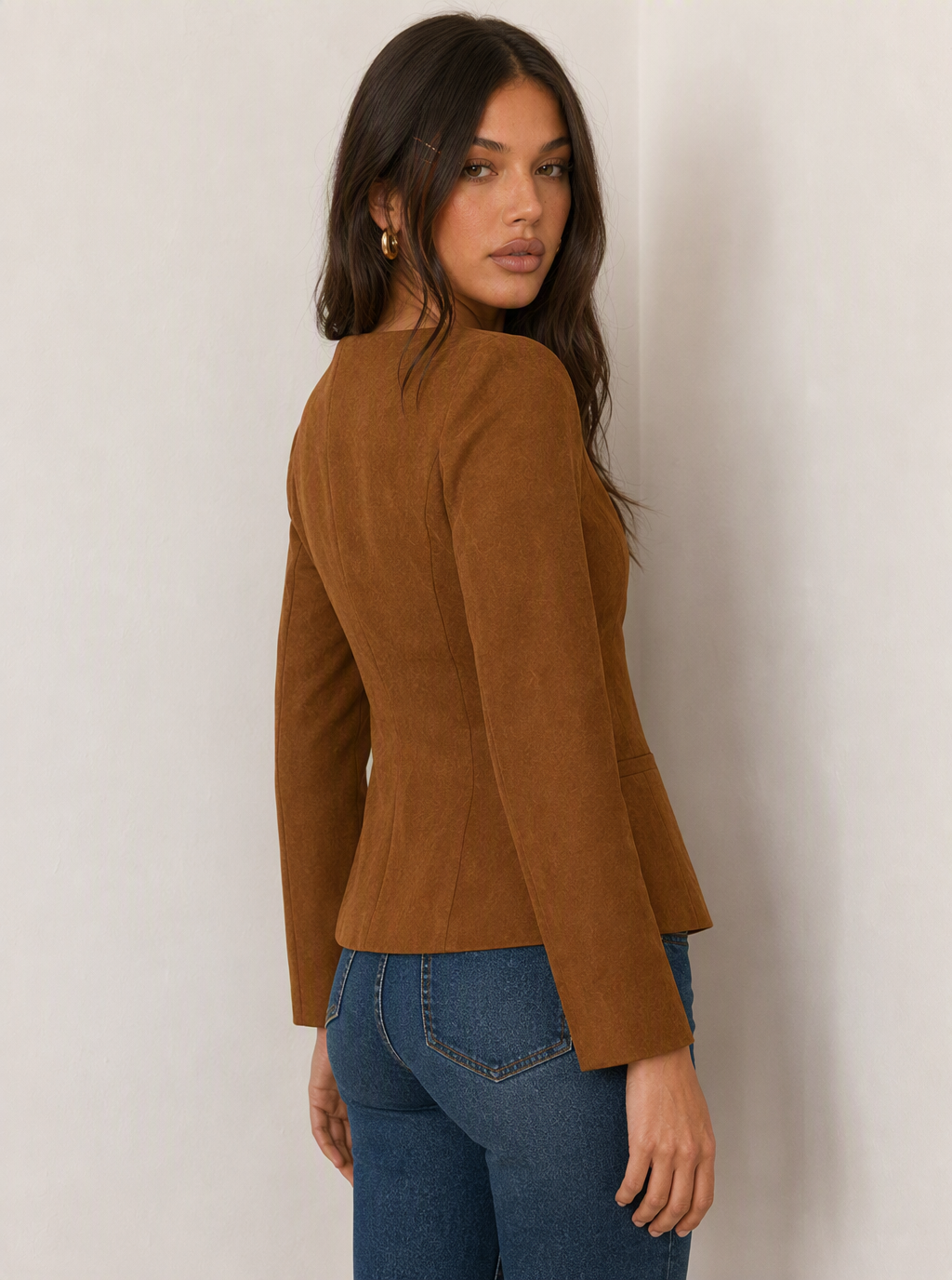 Zephrina Brenna fitted button jacket in brown