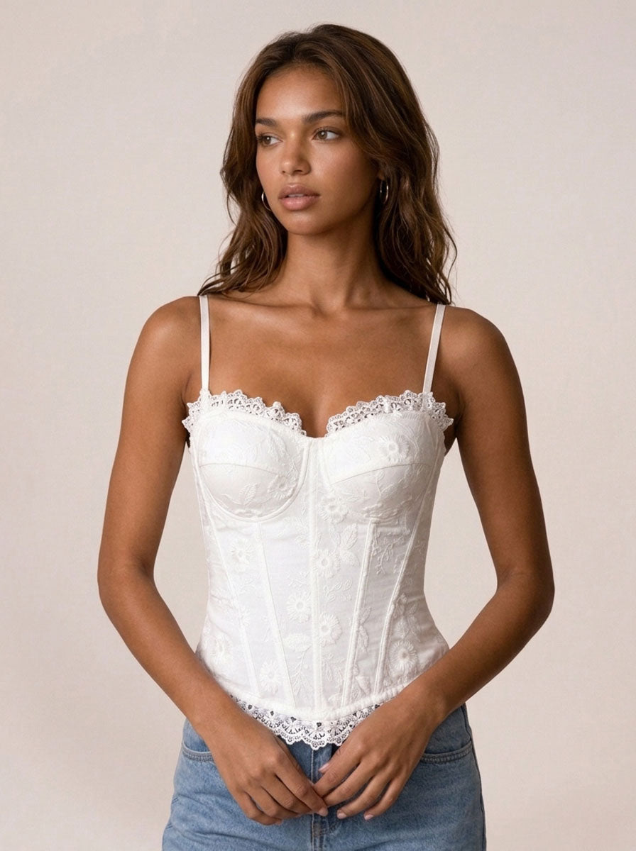 Zephrina Elspeth lace trim bra in white