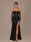 Zephrina Damaris lace-corset satin slit maxi dress